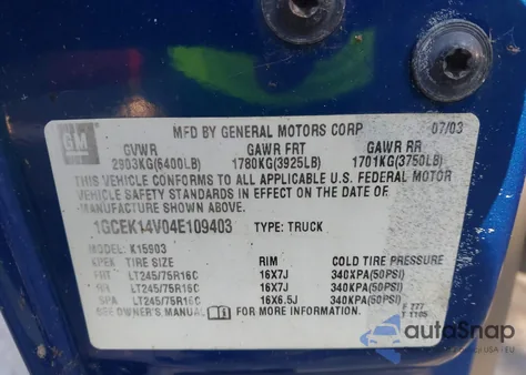 2004 Chevrolet Silverado K1500 from USA, damaged, VIN 1GCEK14V04E109403